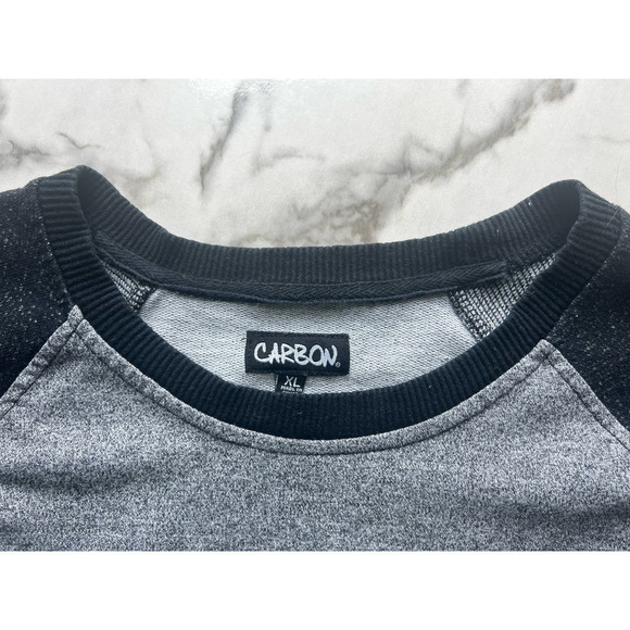 3/$27 Carbon Varsity Scoop Neck Sweatshirt, Heathered Gray/Black/White, size XL - Picture 2 of 9